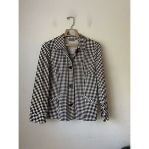 Chicos Womens Jacket Medium Black Houndstooth Old Money  Career Blazer Preppy